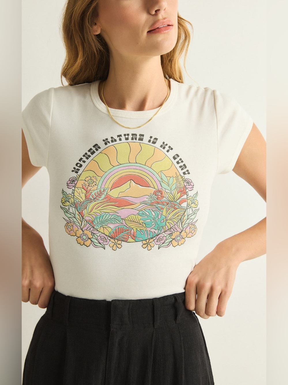 Z Supply Mother Nature is My Guru Cheeky Tee Shortsleeve Fitted Basic T-Shirt